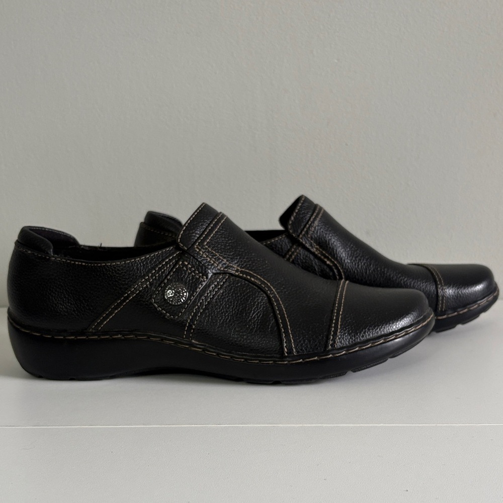 Clarks Collection Black Leather Slip On Shoes Womens 10 Comfort Work Casual